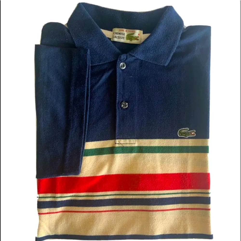 Vintage Lacoste Mens  Blue Red Stripe Short Sleeve Polo  Shirt Size M